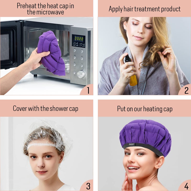 Boloye Flaxseed Deep Conditioning Heat Cap - Boloye Cordless 100% Safe Microwave Hot Cap for Natural Curly Textured Hair Care  Drying  Styling  Curling  Universal size (10 PCS One-time shower cap) (Purple) - Image 3